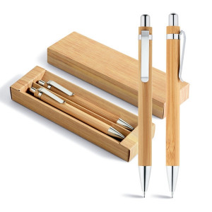 Conjunto de esferográfica e lapiseira. Bambu.